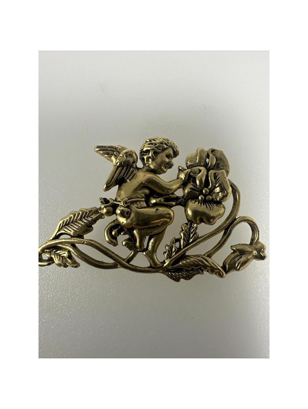 VTG Angel Cherub Painting Bergdorf Goodman Gold Tone Brooch Signed “1995 BG”